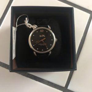 Coach watch w/ textured black leather watch band